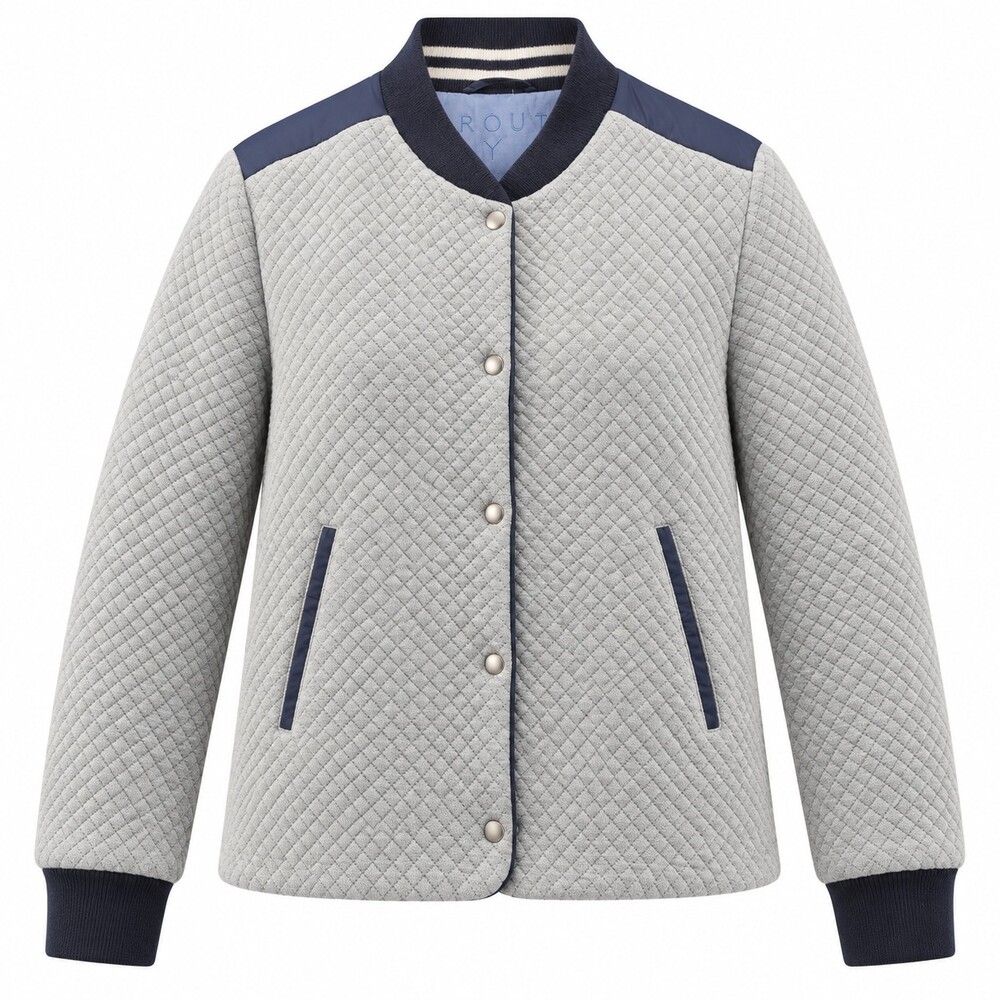 Trout Rainwear Canada Womens M Quilted Bomber Liner Jacket Gray Navy Blue